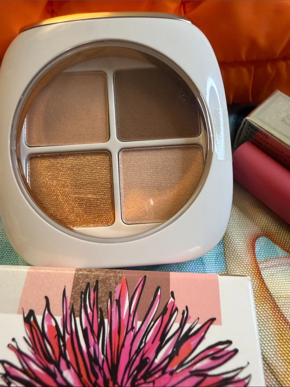 Stila Orange Quilted Cosmetic Clutch with Pink Makeup Accents